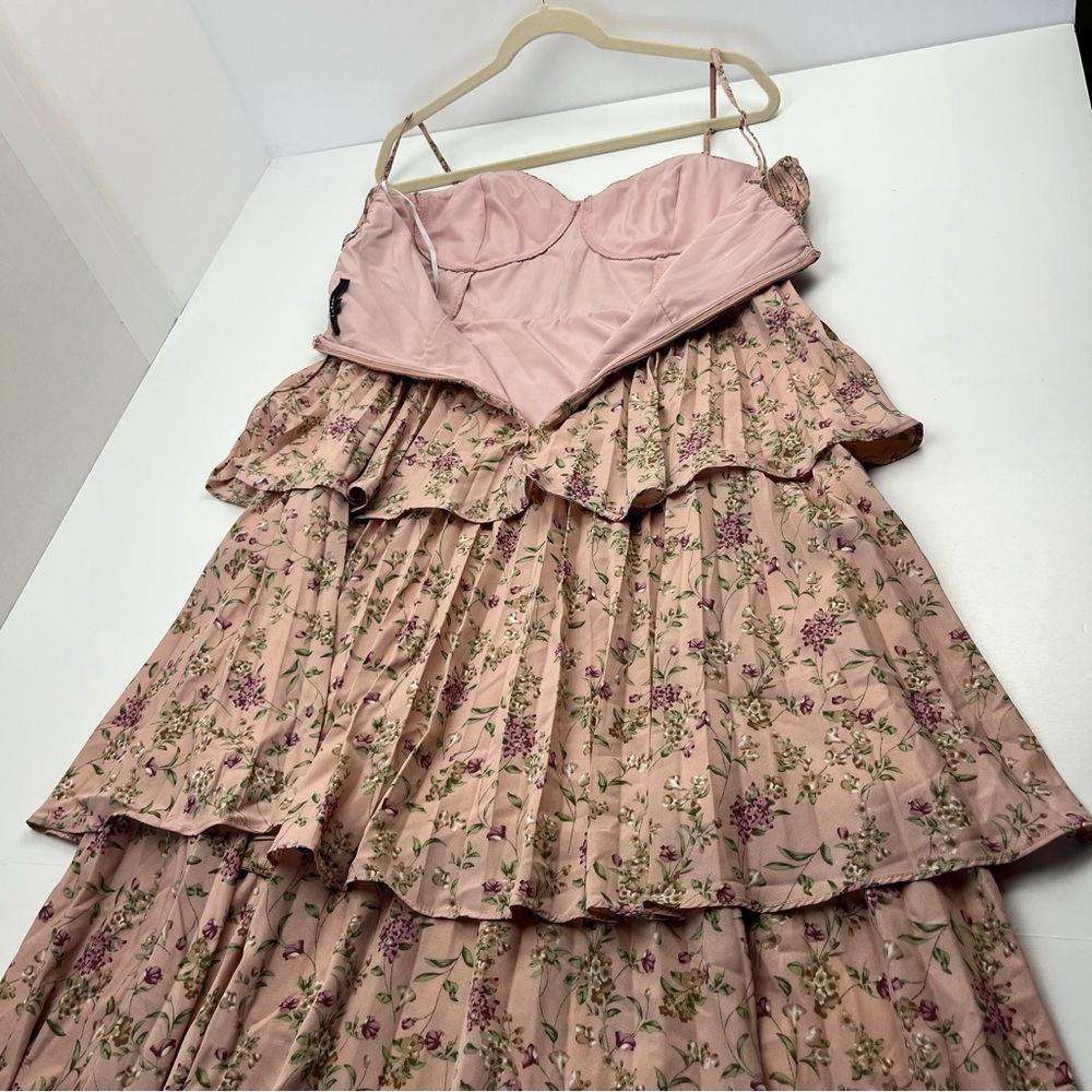 Lulus Pink Floral Bustier Corset‎ Pleated Tiered Chiffon Midi Dress XL *FLAWED - Picture 12 of 13